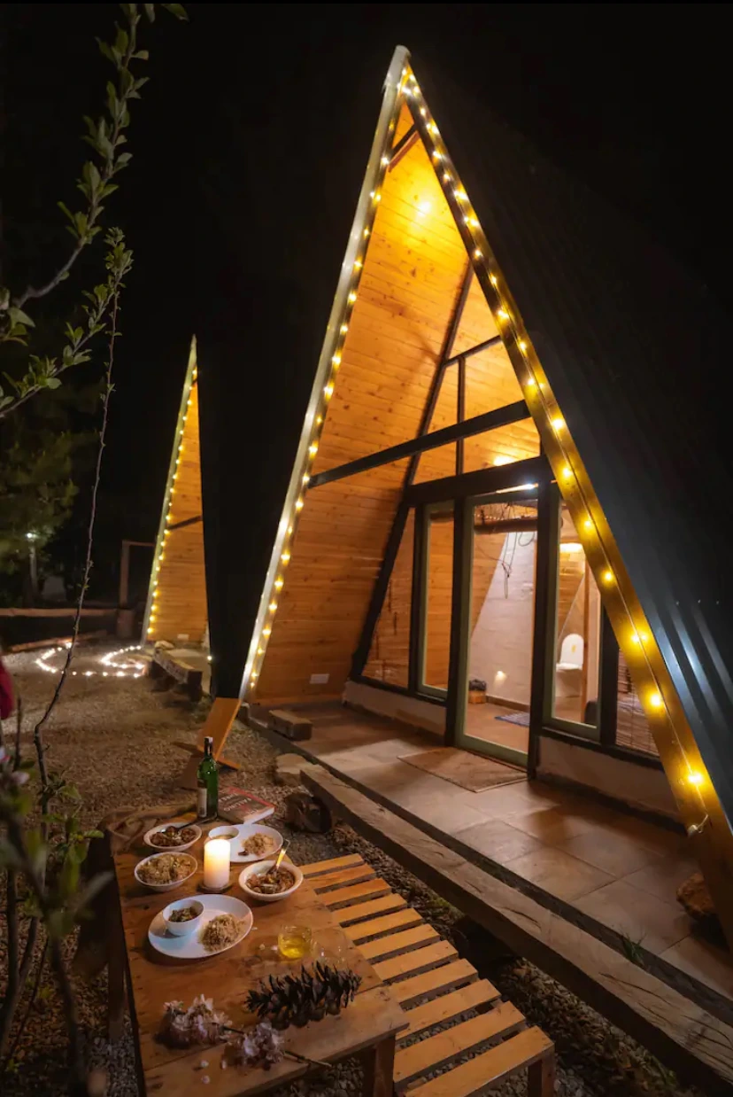 Mountain view from A-frame cottage in Jibhi Himachal