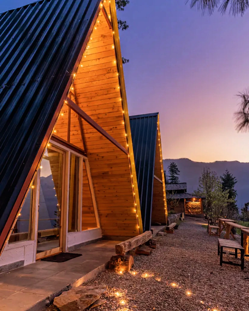 Mountain view from A-frame cottage in Jibhi Himachal