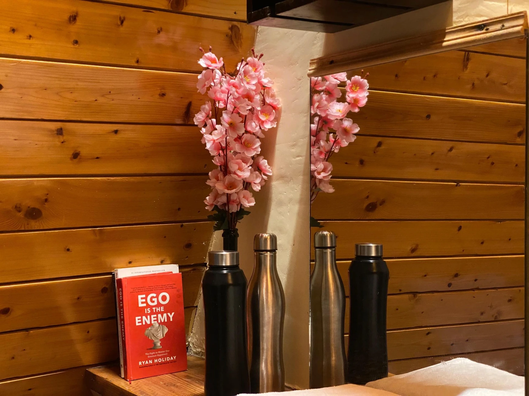 Cozy wooden interior of A-frame cottage in Jibhi