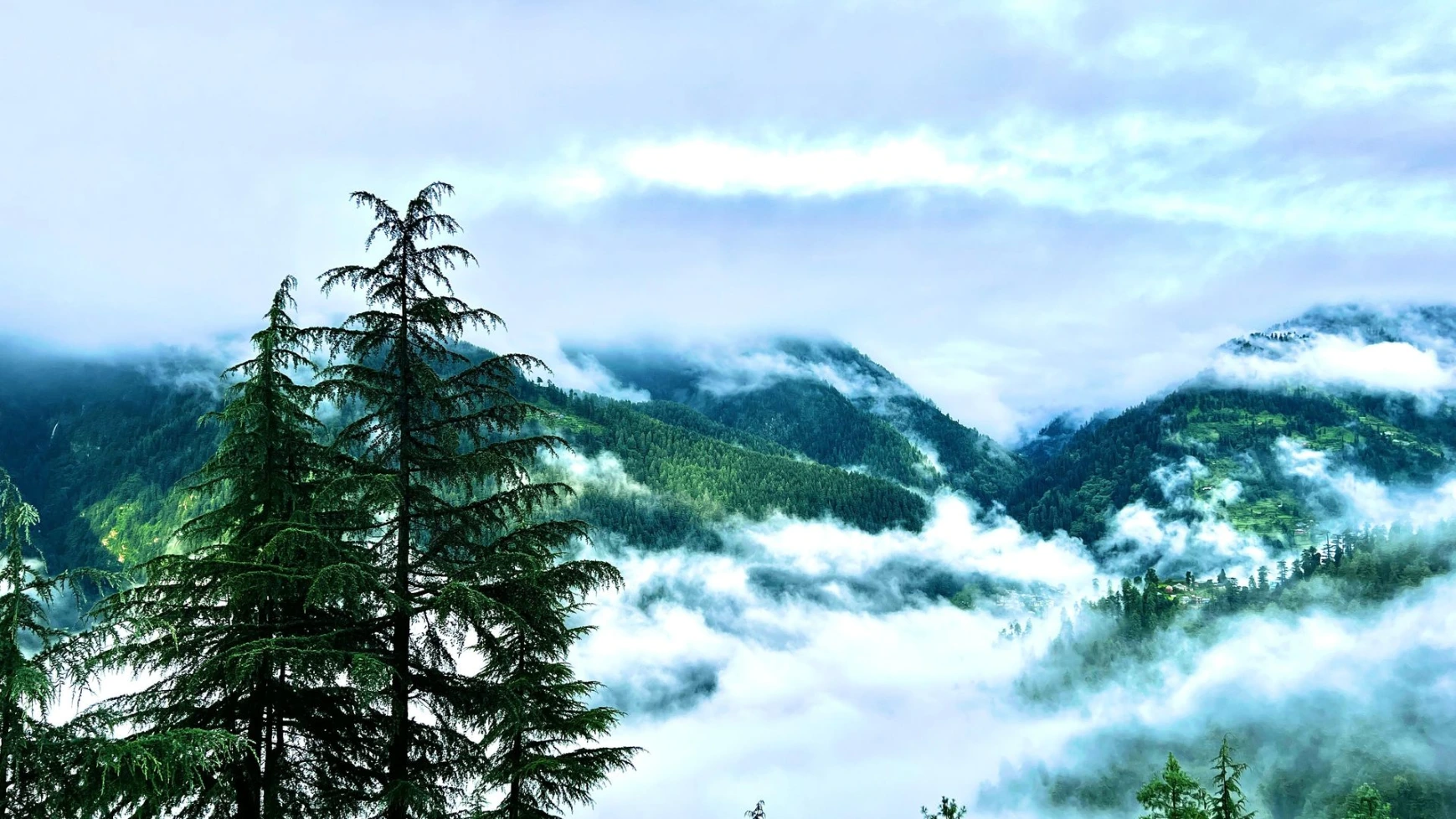 Mountain view from A-frame cottage in Jibhi