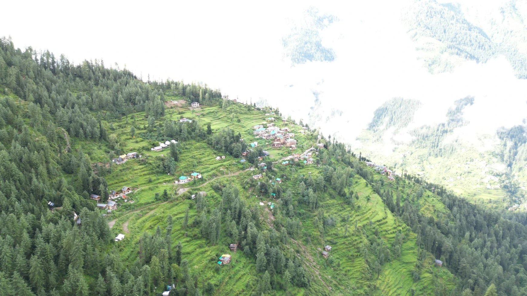 Green mountain surroundings near two-room cottage in Jibhi