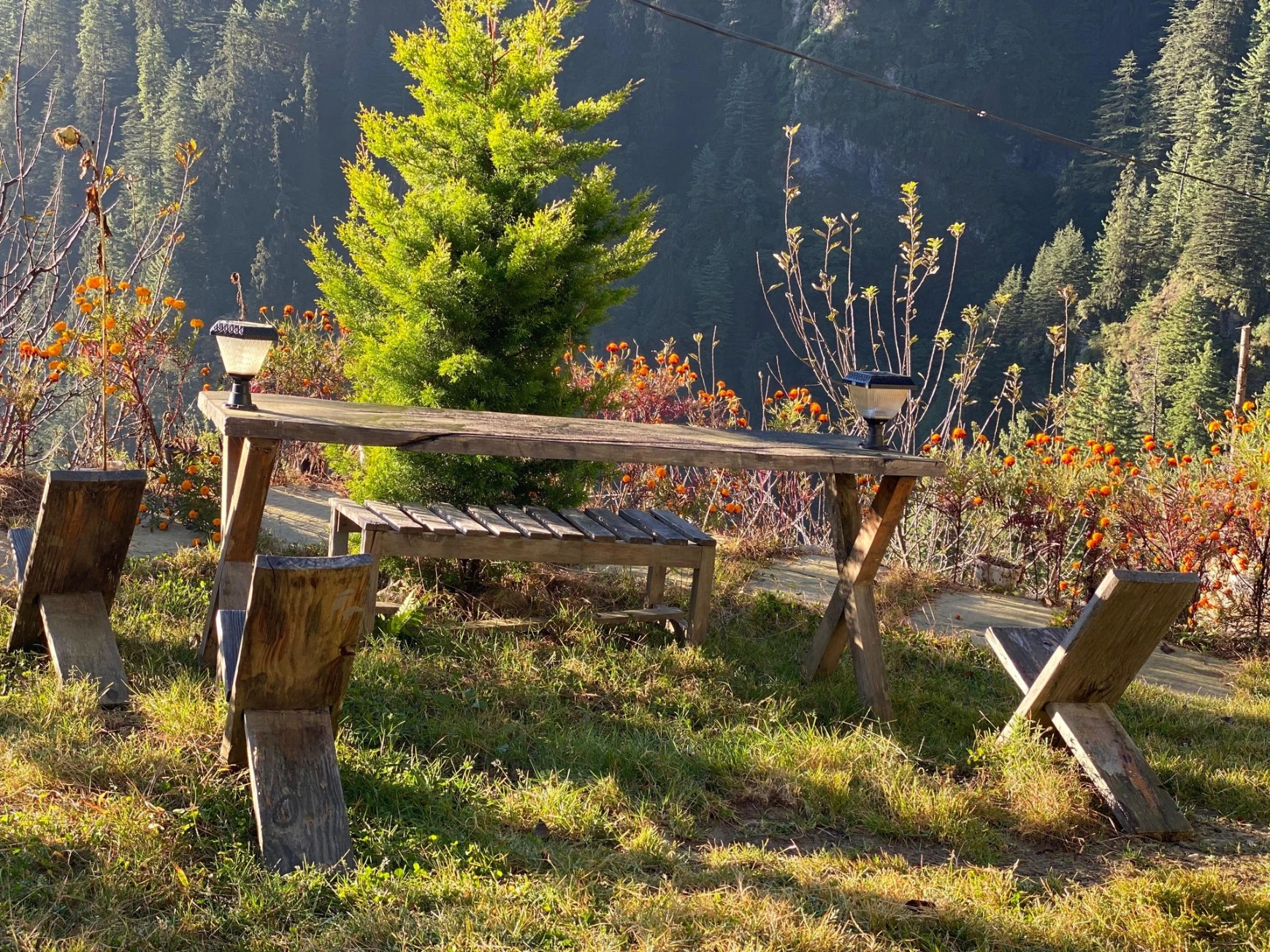 Outdoor seating area at Nirvana Tandi Jibhi