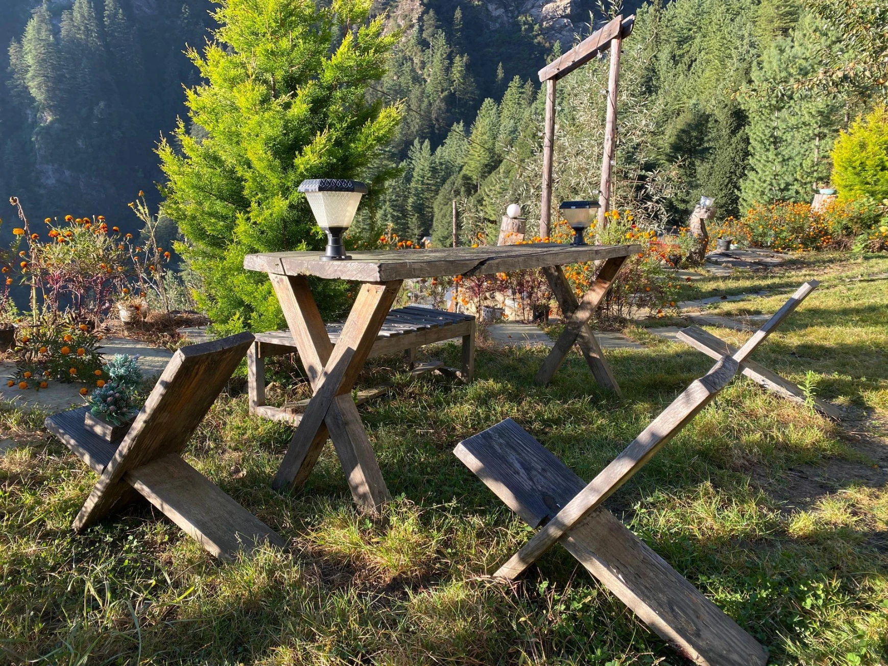 Outdoor seating area at Nirvana Tandi Jibhi